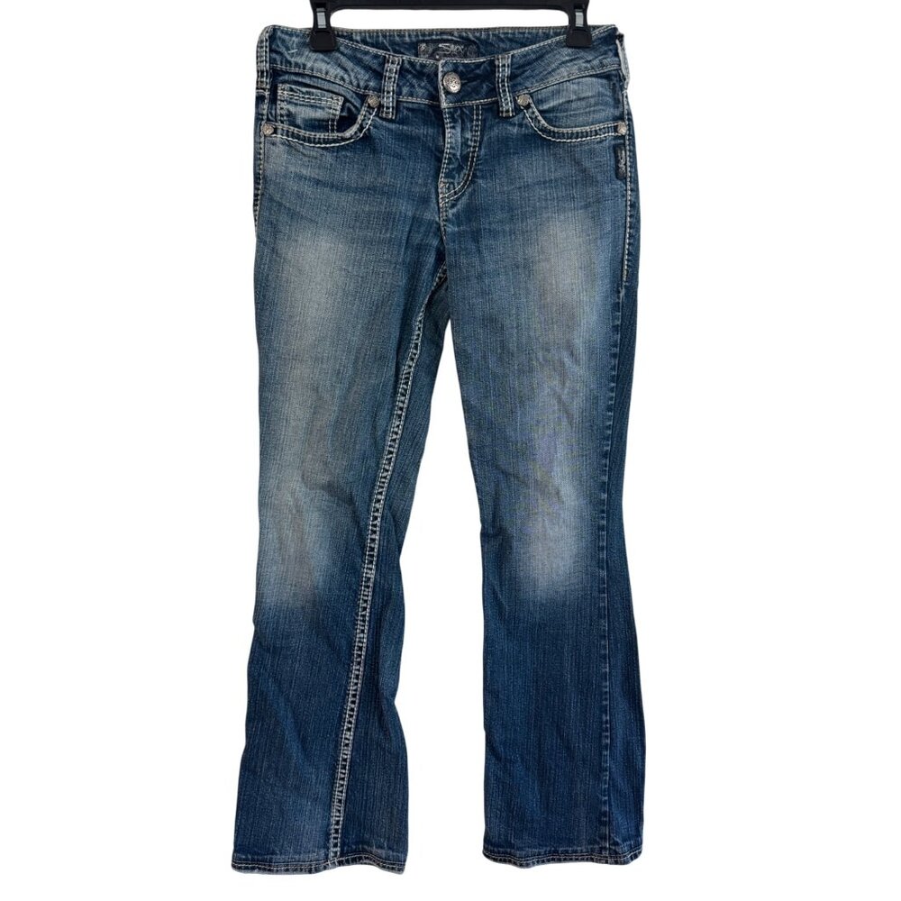 Silver Jeans Suki Mid-Rise Bootcut W28 L34 Distressed Blue Denim Stretch
